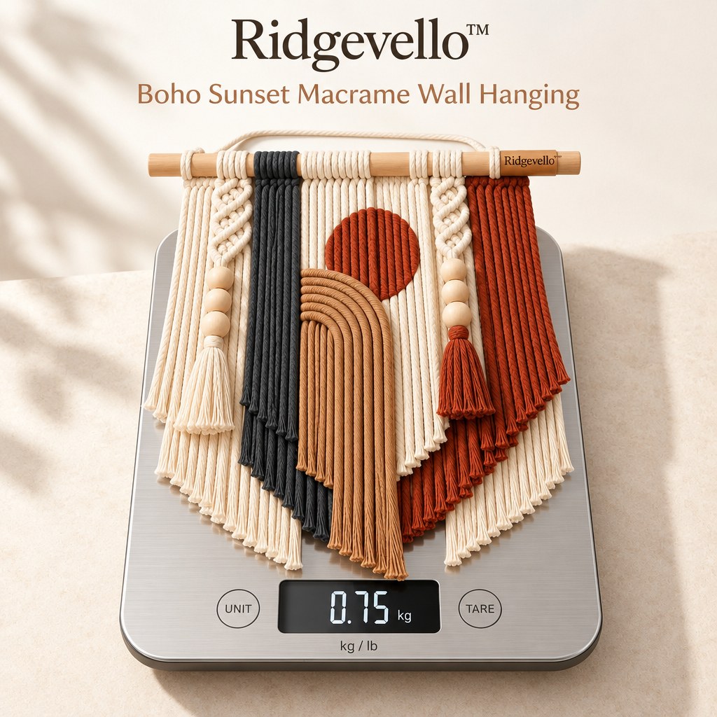 Ridgevello Boho Sunset Macrame Wall Hanging — weight reference