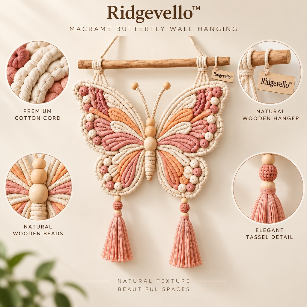 Ridgevello Macrame Butterfly Wall Hanging — material close-up