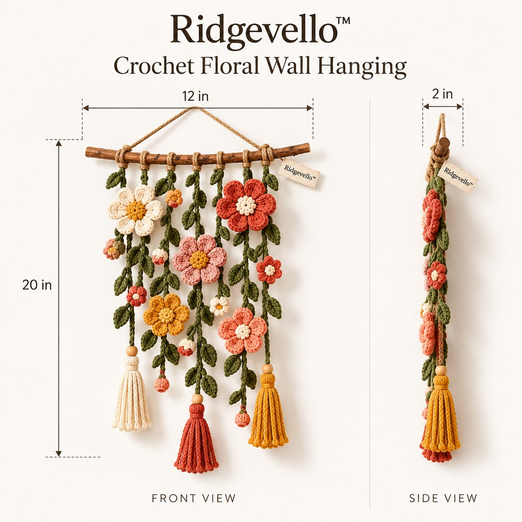 Crochet Floral Wall Hanging - dimensions