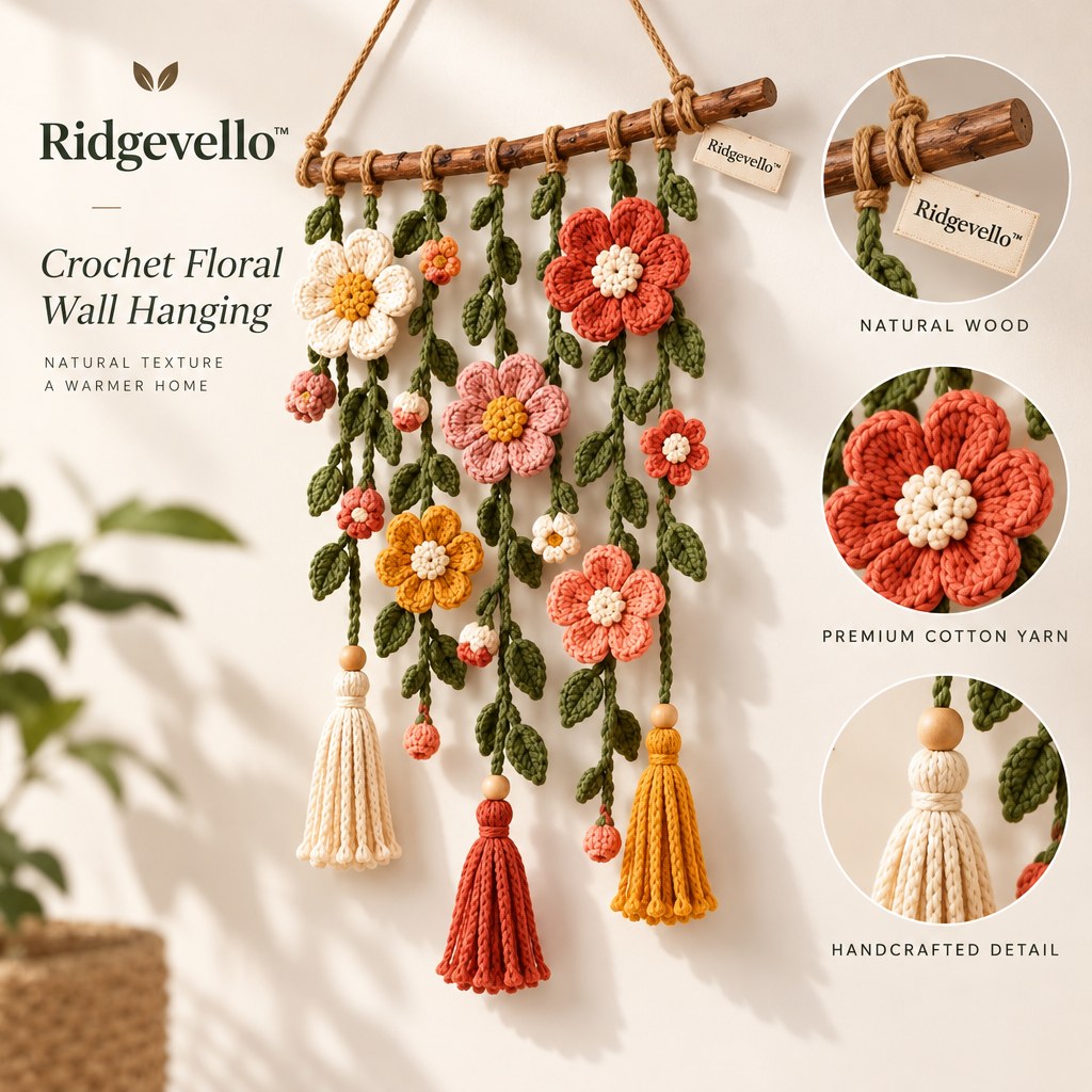 Crochet Floral Wall Hanging - close-up