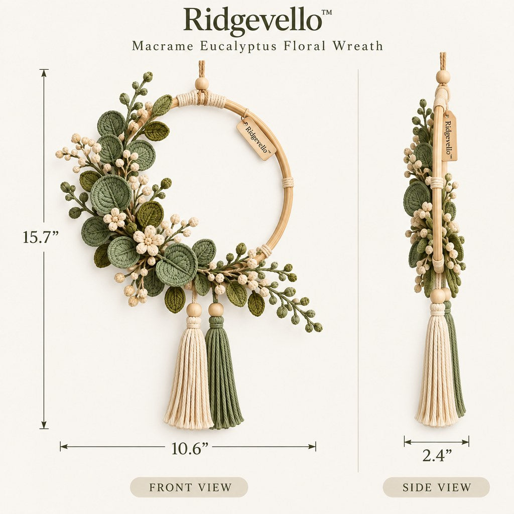 Macrame Eucalyptus Floral Wreath - dimensions