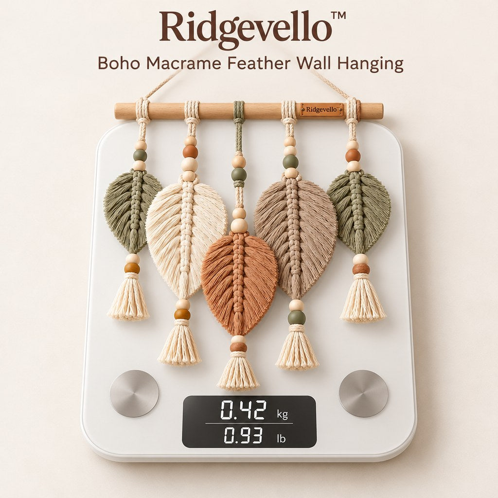 Boho Macrame Feather Wall Hanging - weight