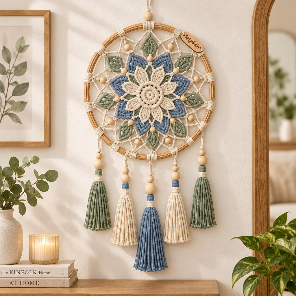 Ridgevello Boho Floral Macrame Dreamcatcher — main styled photo