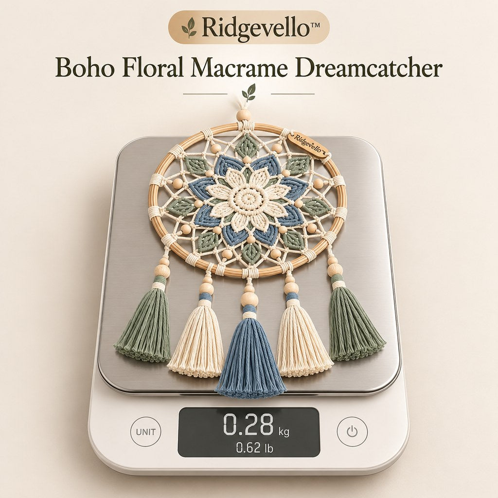 Ridgevello Boho Floral Macrame Dreamcatcher — weight reference