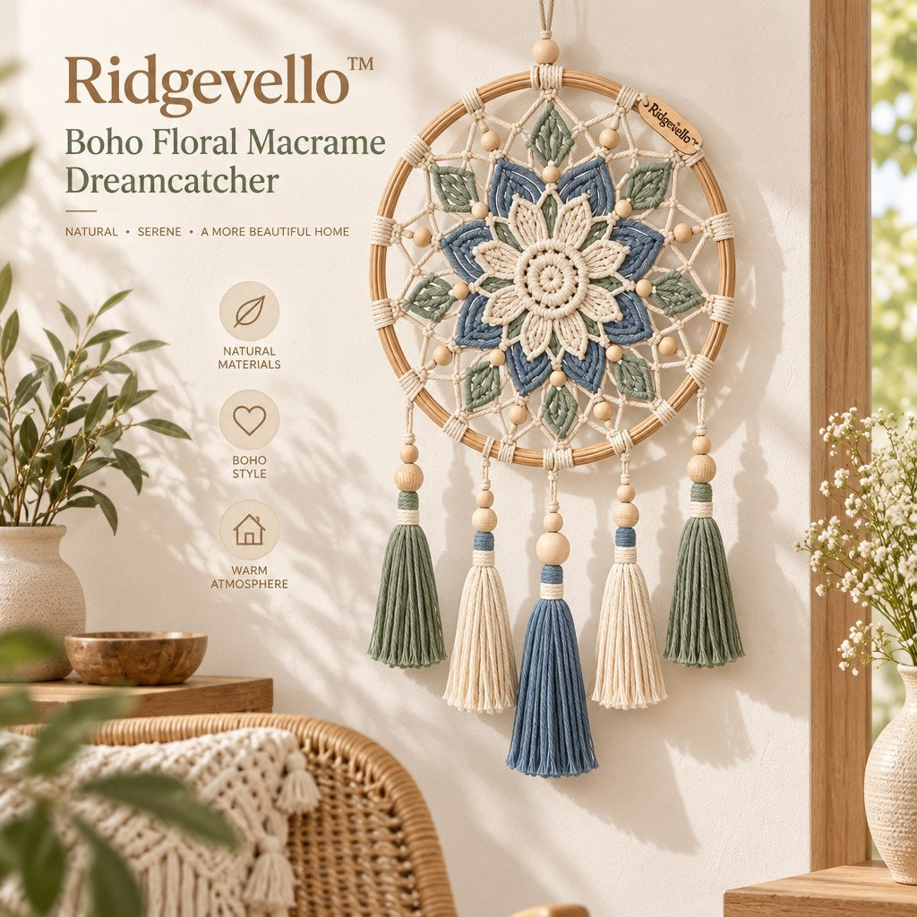 Ridgevello Boho Floral Macrame Dreamcatcher — interior display