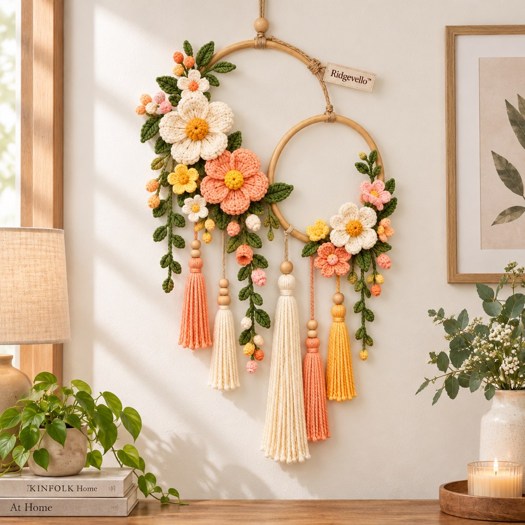 Crochet Floral Hoop Wall Hanging - scene