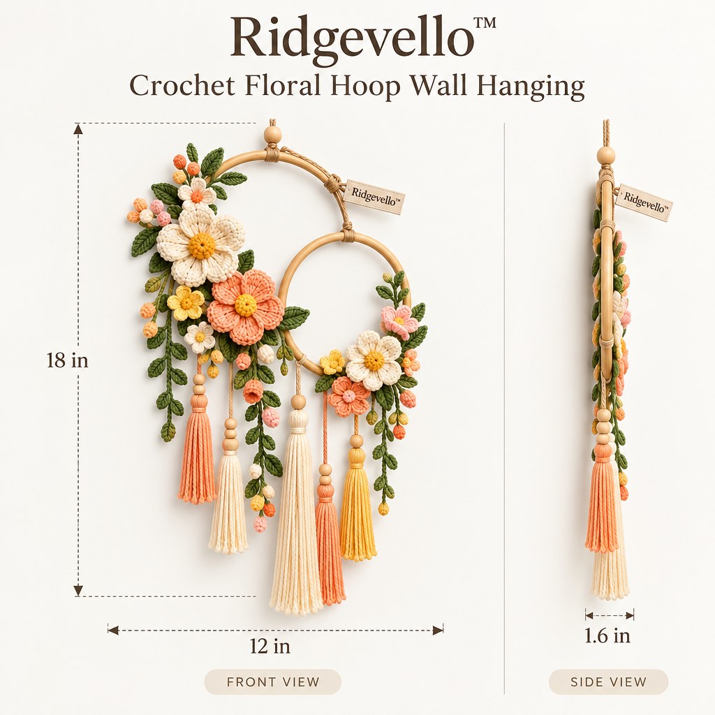 Crochet Floral Hoop Wall Hanging - dimensions
