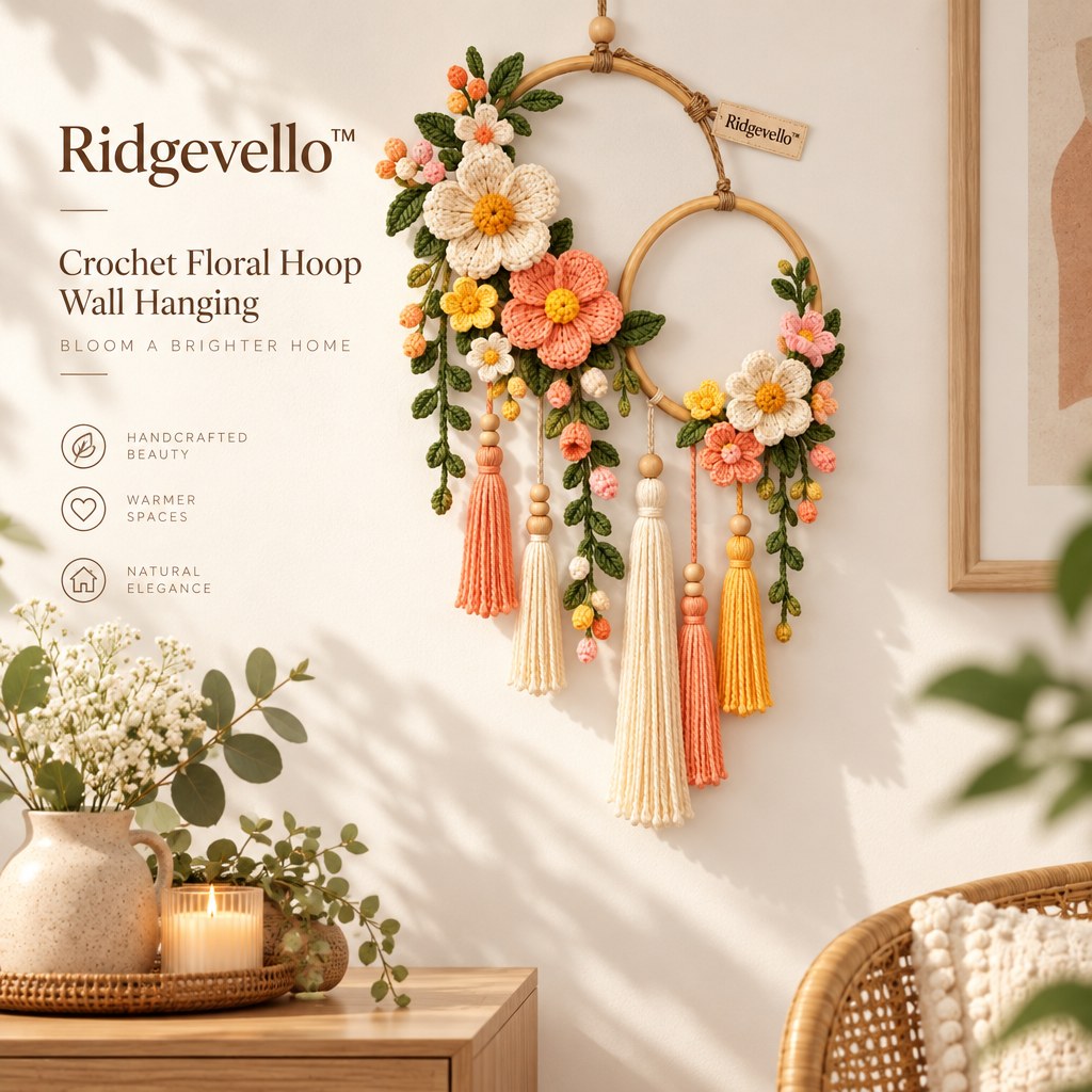Crochet Floral Hoop Wall Hanging - home styling