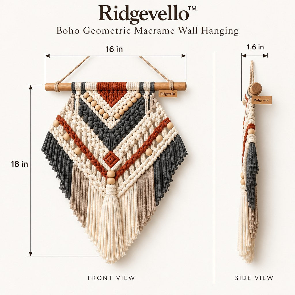 Boho Geometric Macrame Wall Hanging - dimensions