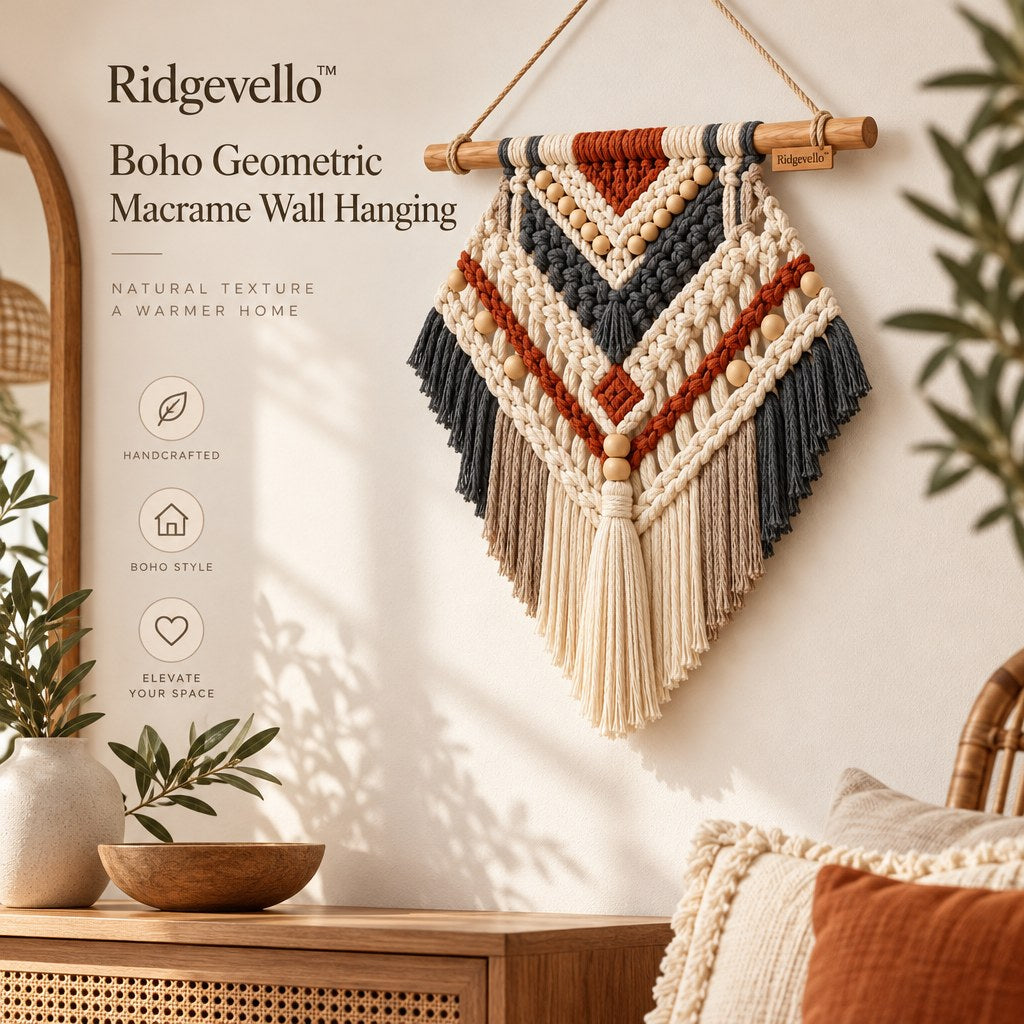 Boho Geometric Macrame Wall Hanging - home styling