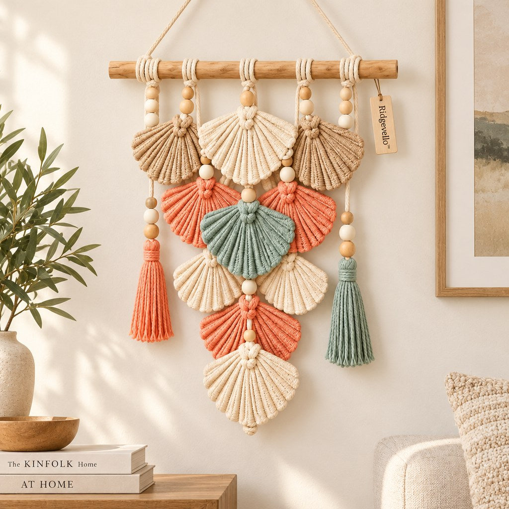 Ridgevello Boho Macrame Shell Wall Hanging — main styled photo