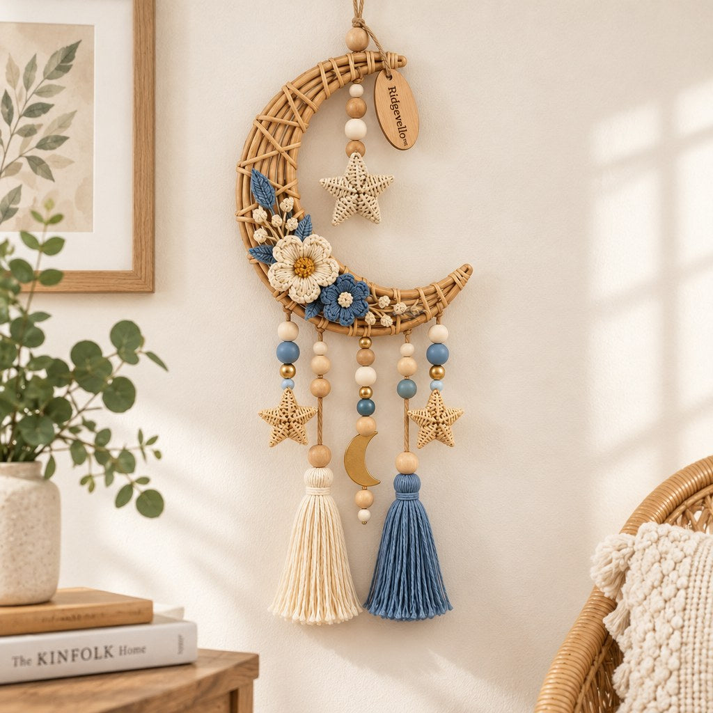 Rattan Moon Star Wall Hanging - scene