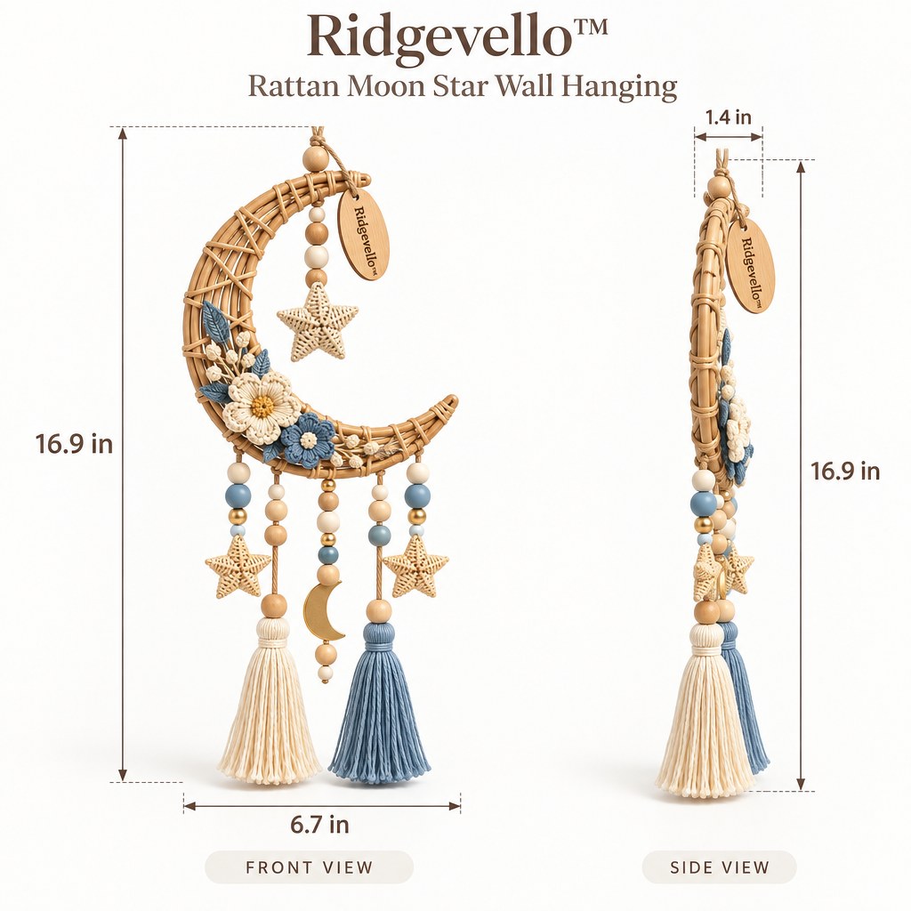 Rattan Moon Star Wall Hanging - dimensions