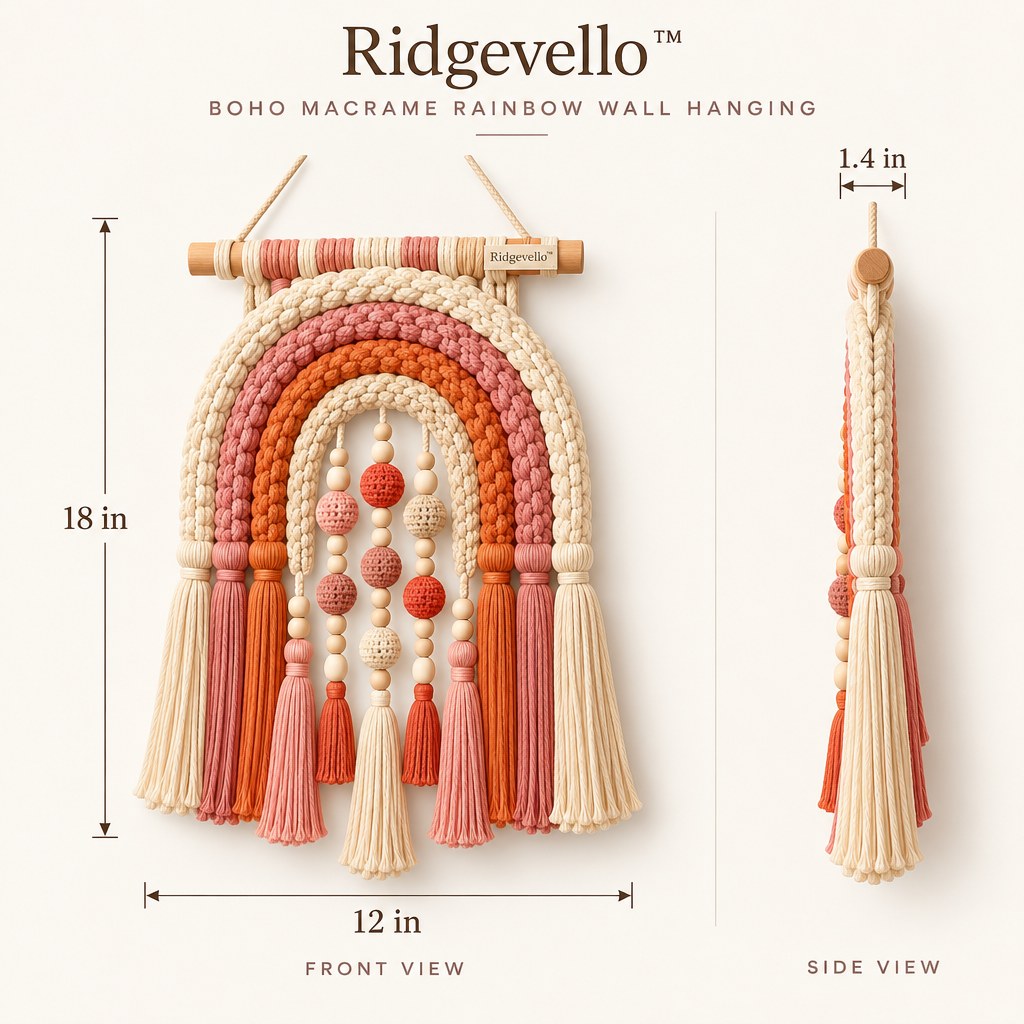 Boho Macrame Rainbow Wall Hanging - dimensions