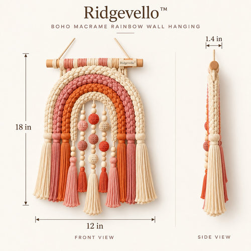 Boho Macrame Rainbow Wall Hanging - dimensions