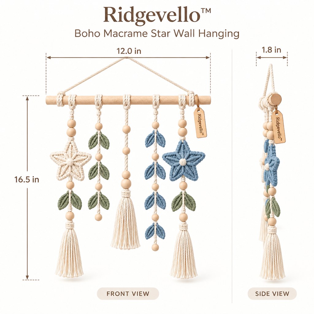 Boho Macrame Star Wall Hanging - dimensions