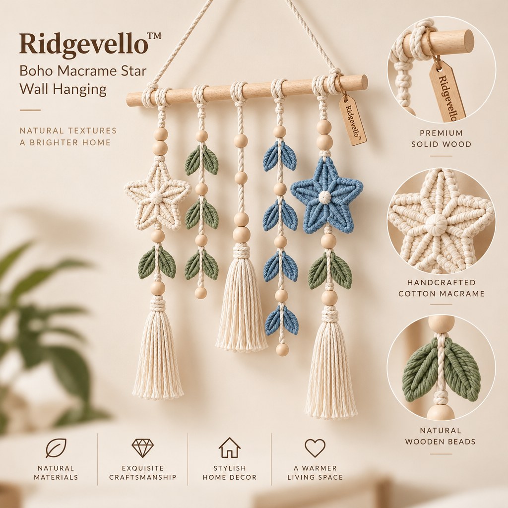 Boho Macrame Star Wall Hanging - close-up
