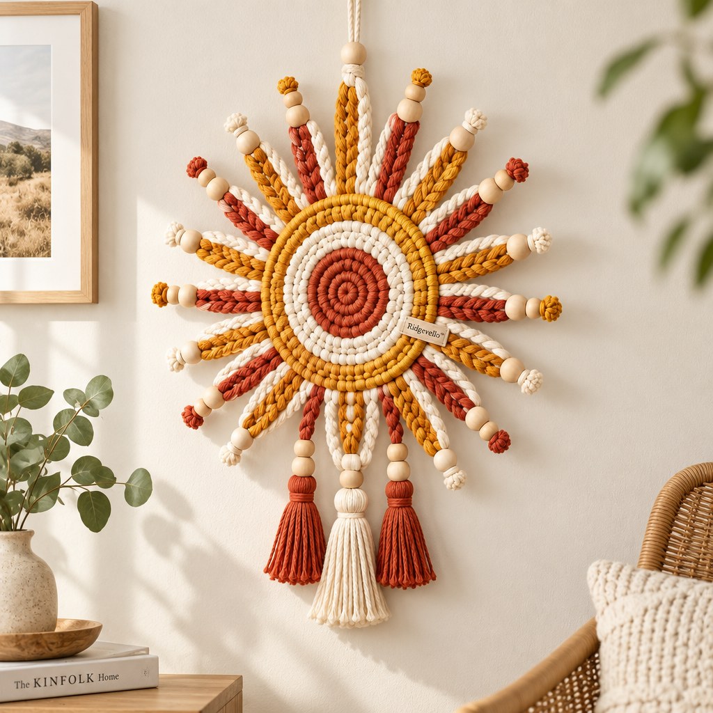 Boho Macrame Sunburst Wall Hanging - scene