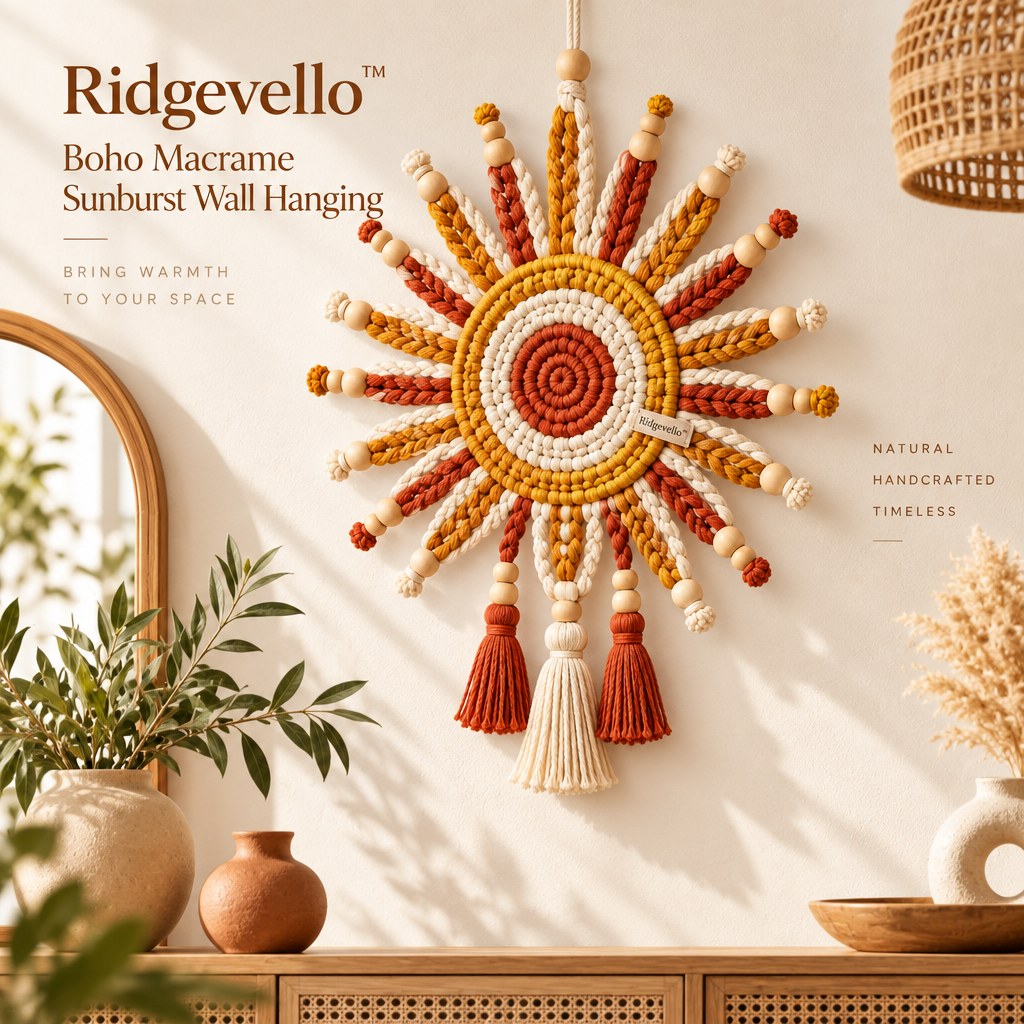 Boho Macrame Sunburst Wall Hanging - home styling