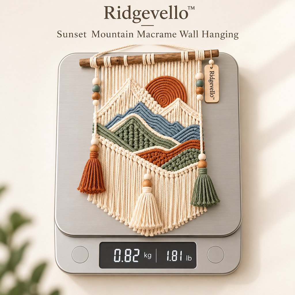 Ridgevello Sunset Mountain macrame wall hanging - weight detail