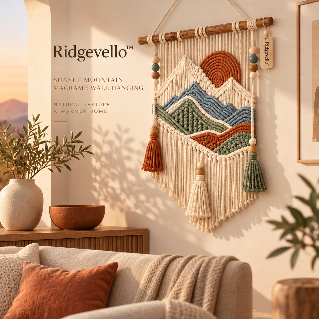 Ridgevello Sunset Mountain macrame wall hanging - home styling